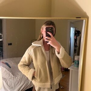 Zara Cream Teddy Jacket with High Collar and Relaxed Fit